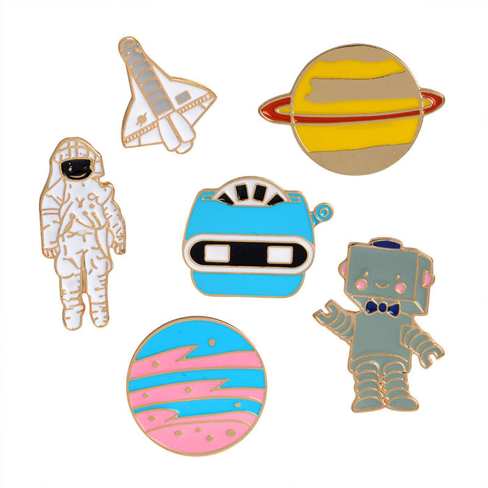 Creative airplane astronaut robot planet dripping cartoon brooch