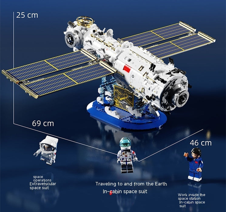 Space Station Core Cabin Assembling Small Particles Building Blocks