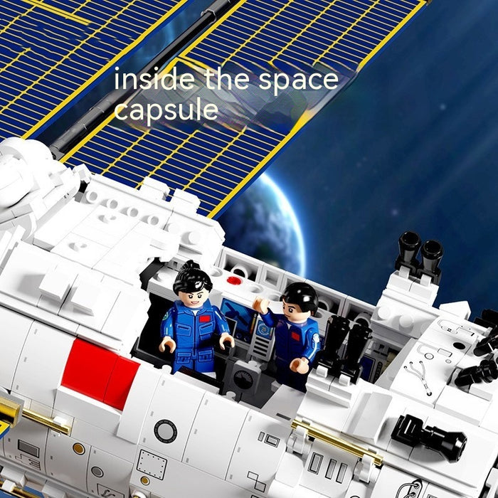 Space Station Core Cabin Assembling Small Particles Building Blocks