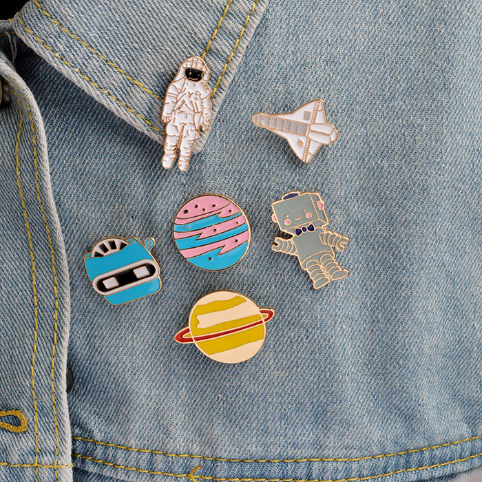 Creative airplane astronaut robot planet dripping cartoon brooch