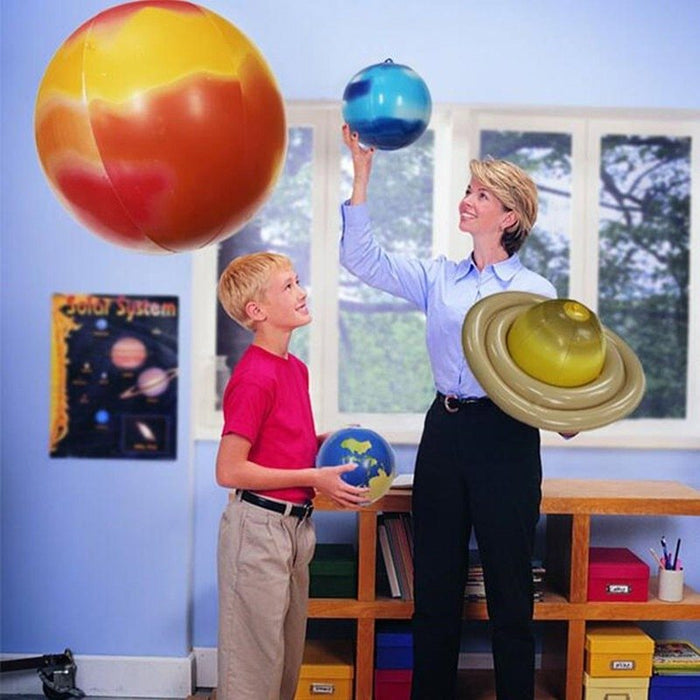 Nine planets solar system thickened cartoon balloon