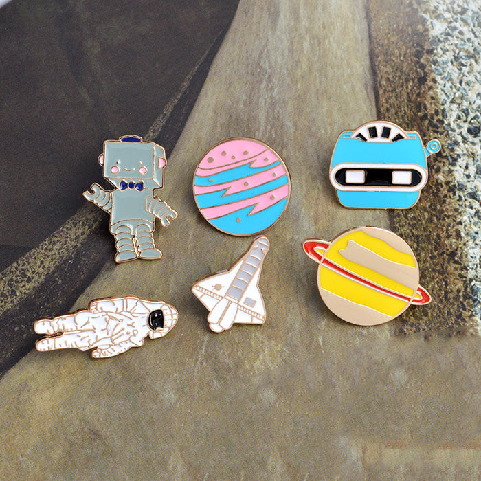 Creative airplane astronaut robot planet dripping cartoon brooch