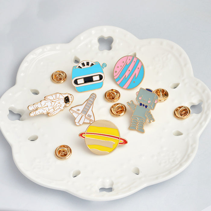 Creative airplane astronaut robot planet dripping cartoon brooch