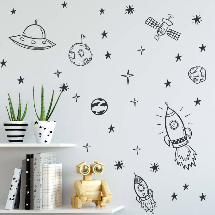 Solar System Planets Spaceship Rocket Astronaut Bedroom Decorative Wall Sticker