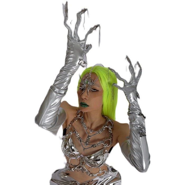 Punk Futuristic Silver Metallic Performance Suit